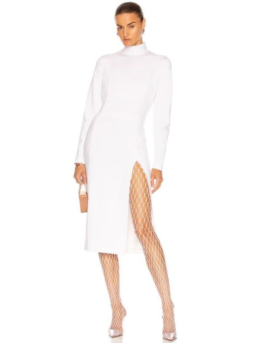 WOLFORD x AMINA MUADDI Turtleneck Slit Midi Dress White Size Large NWT